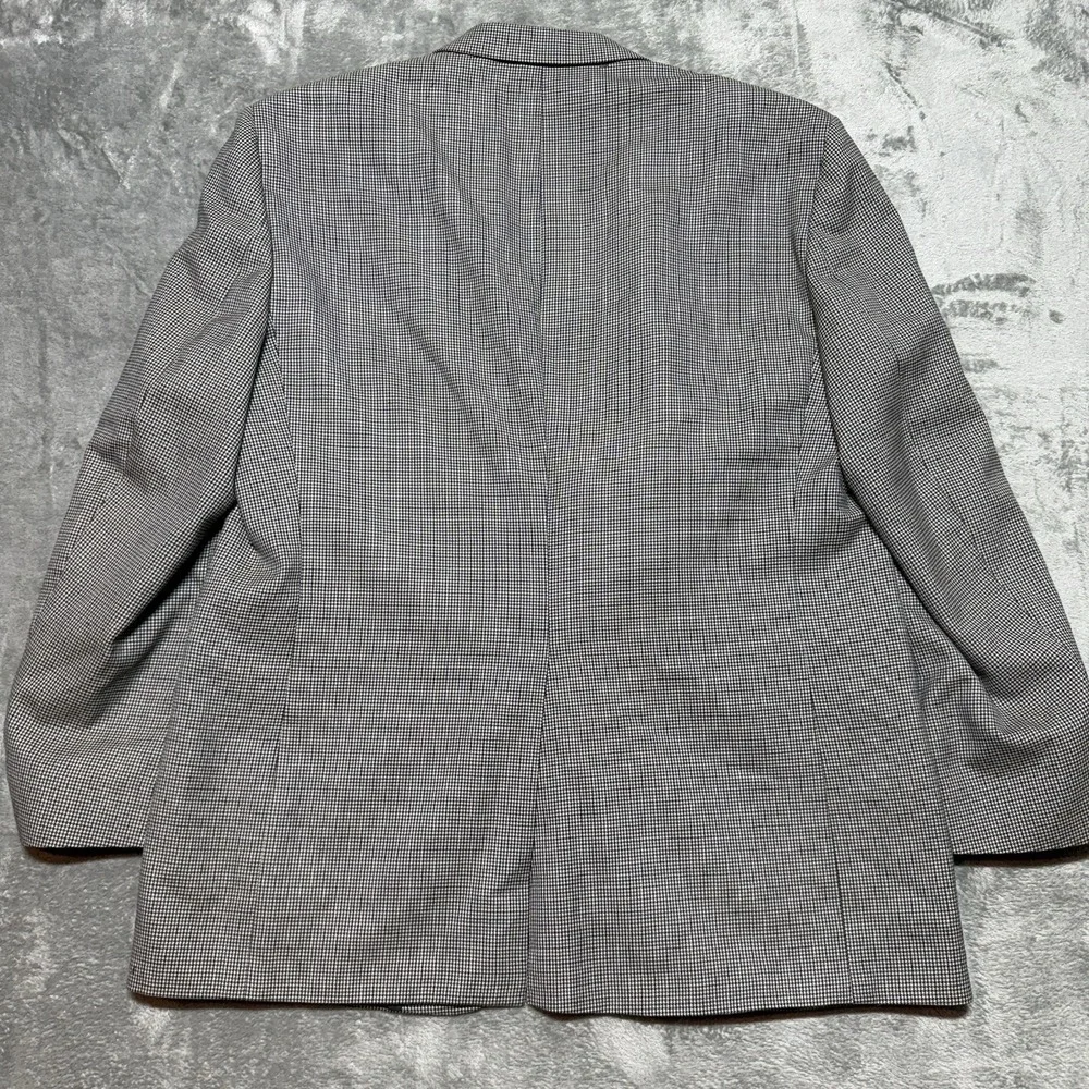 Stafford 46L Houndstooth Sport Coat 100%‎ Pure New Wool Gray Blue Blazer 46 Long